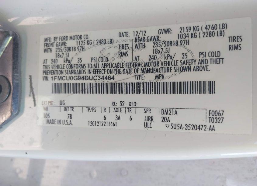 Photo 9 of 2013 Ford Escape SE (VIN 1FMCU0G94DUC34464)