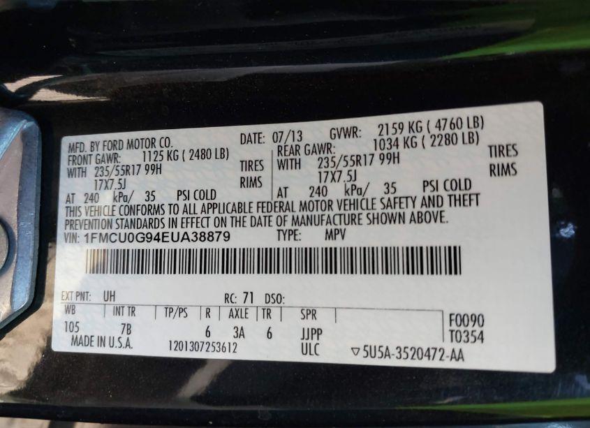 Photo 9 of 2014 Ford Escape SE (VIN 1FMCU0G94EUA38879)