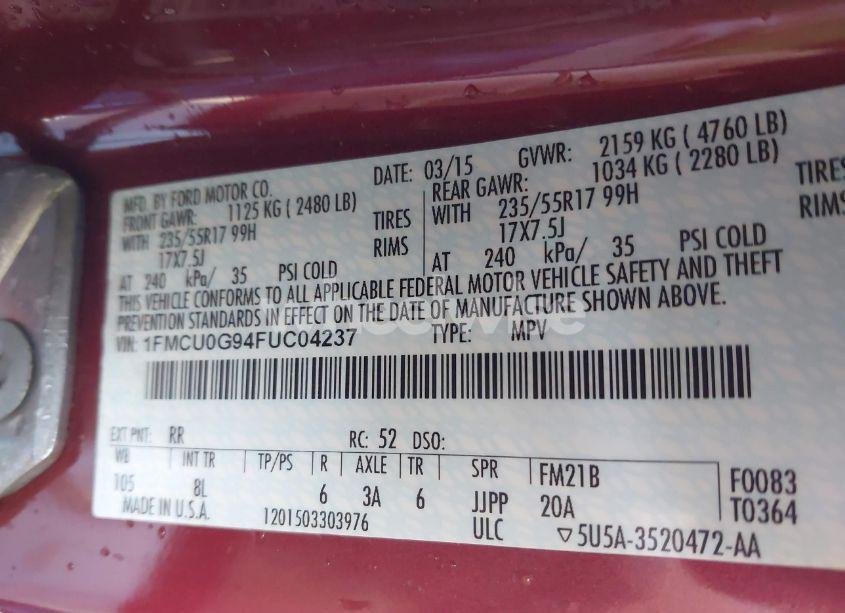 Photo 9 of 2015 Ford Escape SE (VIN 1FMCU0G94FUC04237)