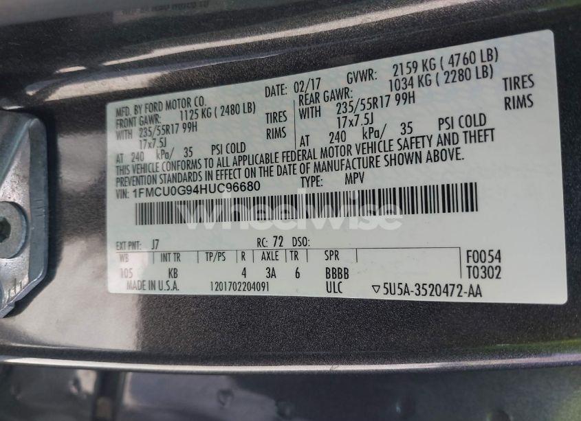 Photo 9 of 2017 Ford Escape SE (VIN 1FMCU0G94HUC96680)