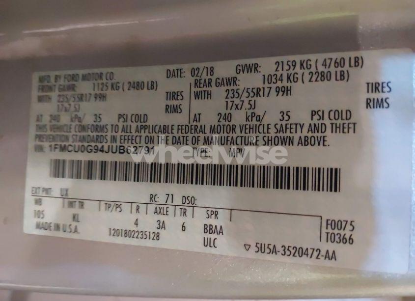 Photo 9 of 2018 Ford Escape SE (VIN 1FMCU0G94JUB62791)