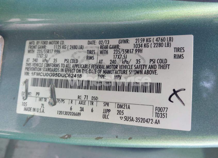 Photo 9 of 2013 Ford Escape SE (VIN 1FMCU0G95DUC62418)