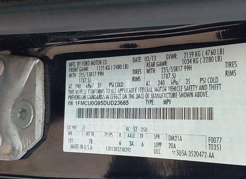 Photo 9 of 2013 Ford Escape SE (VIN 1FMCU0G95DUD23685)