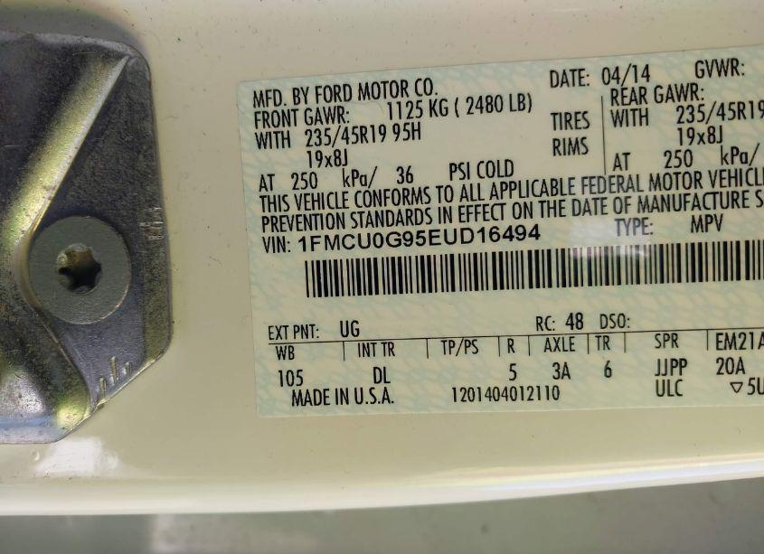 Photo 9 of 2014 Ford Escape SE (VIN 1FMCU0G95EUD16494)