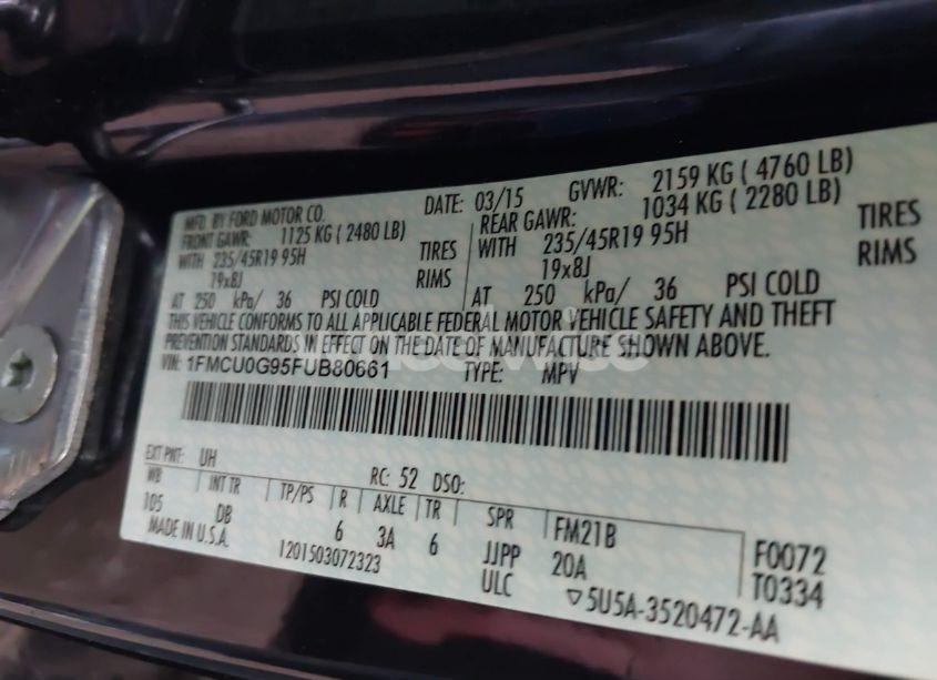 Photo 9 of 2015 Ford Escape SE (VIN 1FMCU0G95FUB80661)