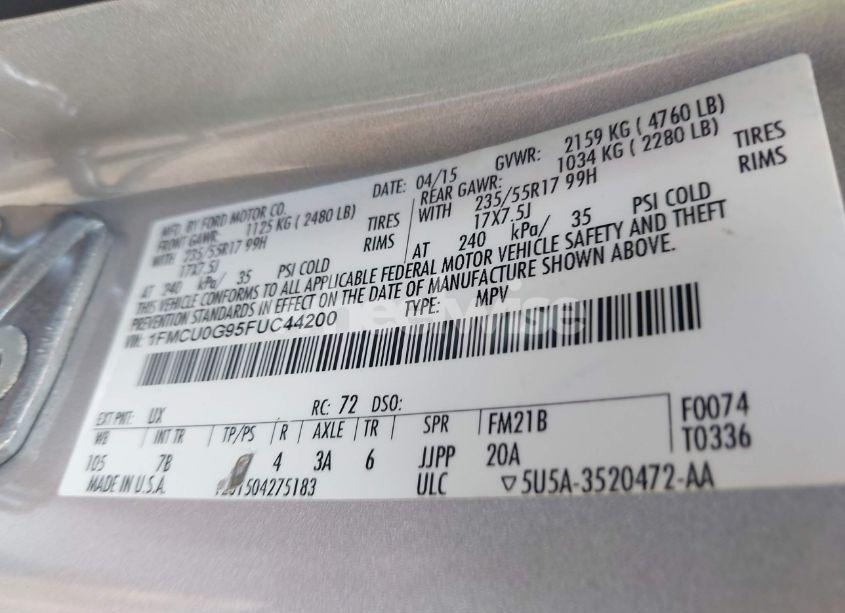 Photo 9 of 2015 Ford Escape SE (VIN 1FMCU0G95FUC44200)