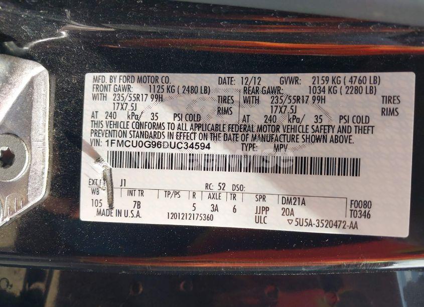 Photo 9 of 2013 Ford Escape SE (VIN 1FMCU0G96DUC34594)