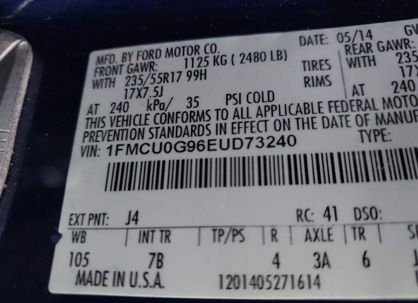 Photo 9 of 2014 Ford Escape SE (VIN 1FMCU0G96EUD73240)