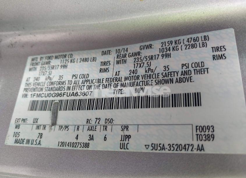 Photo 9 of 2015 Ford Escape SE (VIN 1FMCU0G96FUA63607)