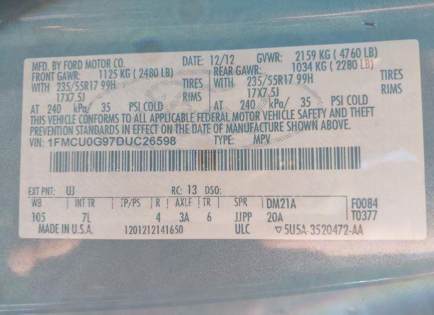 Photo 9 of 2013 Ford Escape SE (VIN 1FMCU0G97DUC26598)