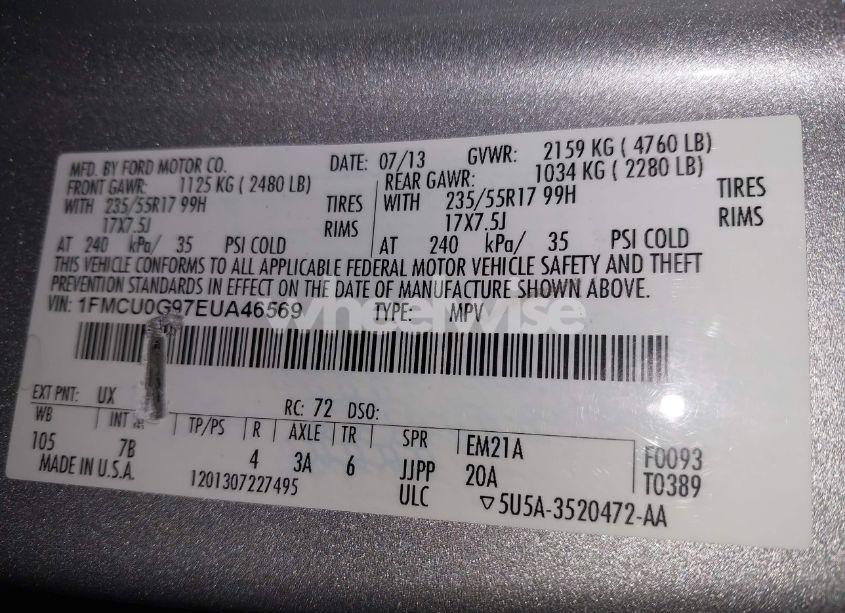 Photo 9 of 2014 Ford Escape SE (VIN 1FMCU0G97EUA46569)