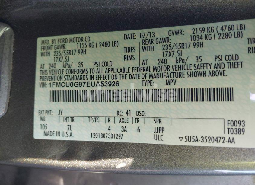 Photo 9 of 2014 Ford Escape SE (VIN 1FMCU0G97EUA53926)