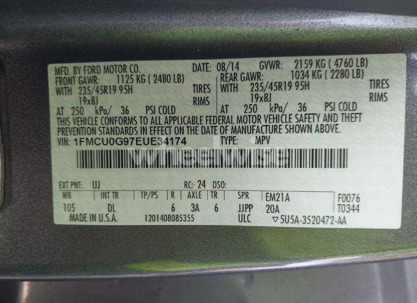 Photo 9 of 2014 Ford Escape SE (VIN 1FMCU0G97EUE34174)