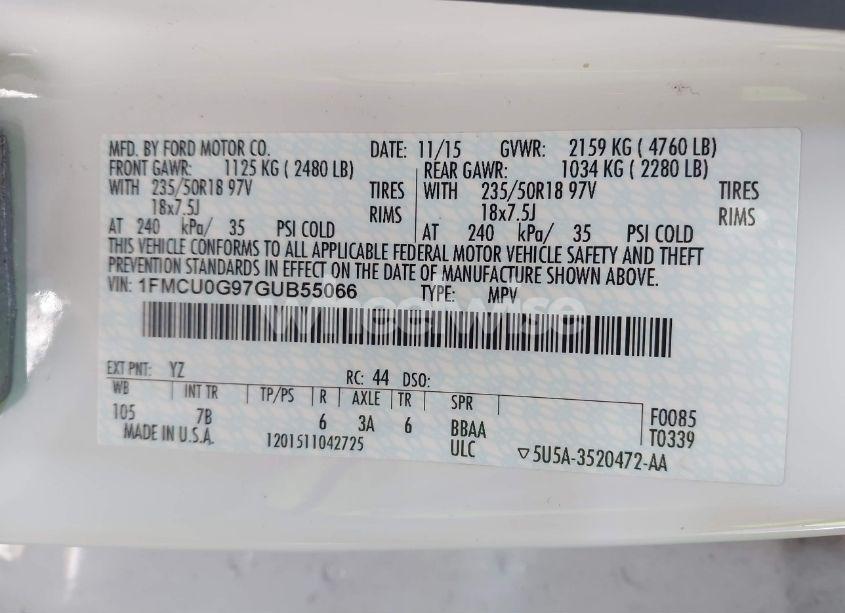 Photo 9 of 2016 Ford Escape SE (VIN 1FMCU0G97GUB55066)