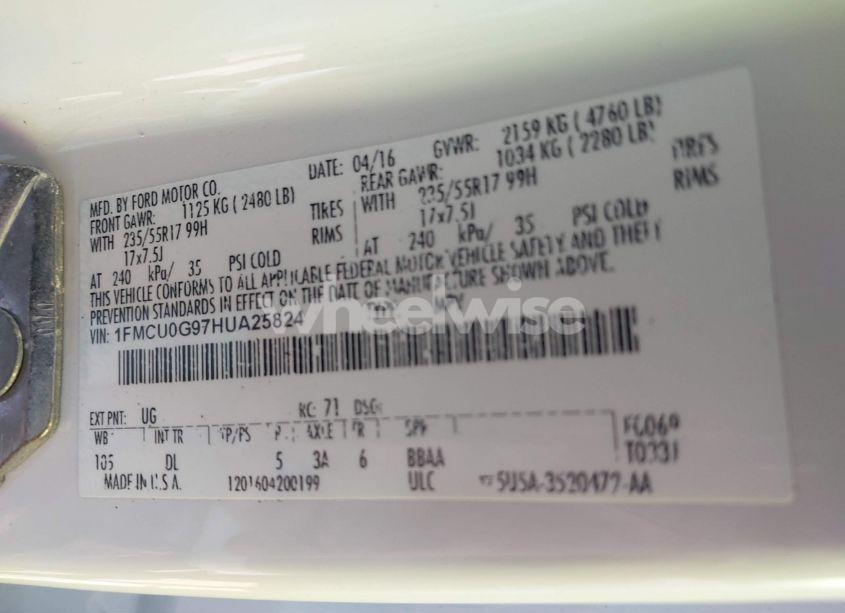 Photo 9 of 2017 Ford Escape SE (VIN 1FMCU0G97HUA25824)