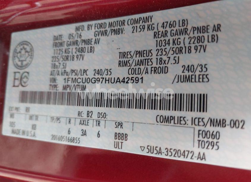 Photo 9 of 2017 Ford Escape SE (VIN 1FMCU0G97HUA42591)