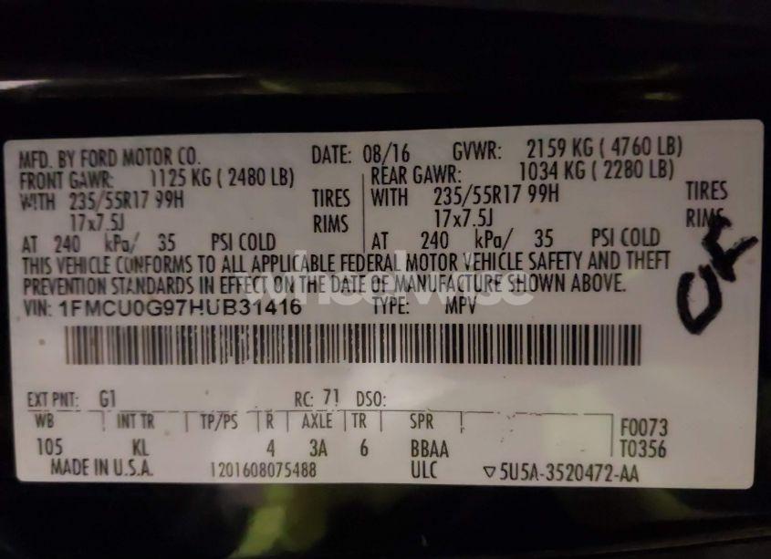 Photo 9 of 2017 Ford Escape SE (VIN 1FMCU0G97HUB31416)