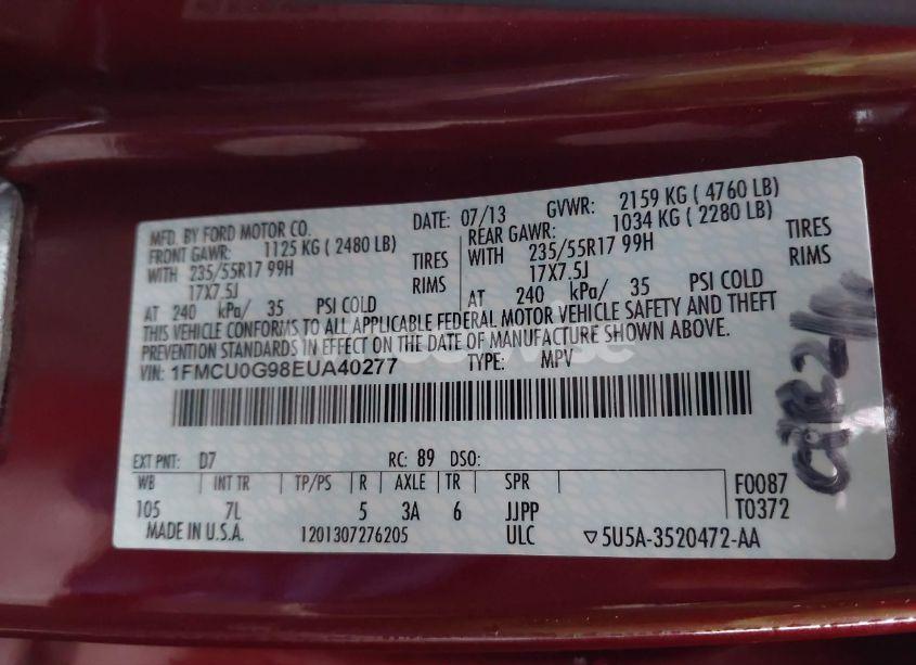 Photo 9 of 2014 Ford Escape SE (VIN 1FMCU0G98EUA40277)