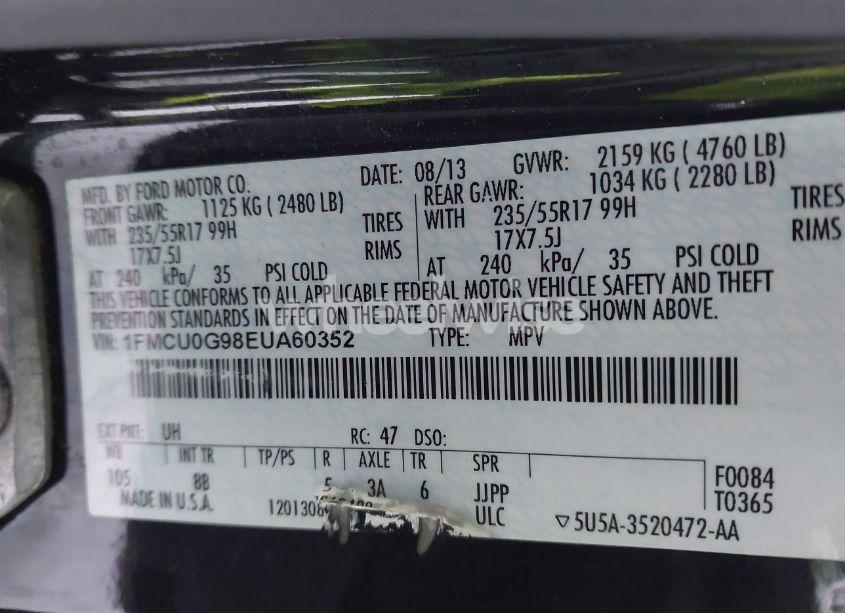 Photo 9 of 2014 Ford Escape SE (VIN 1FMCU0G98EUA60352)