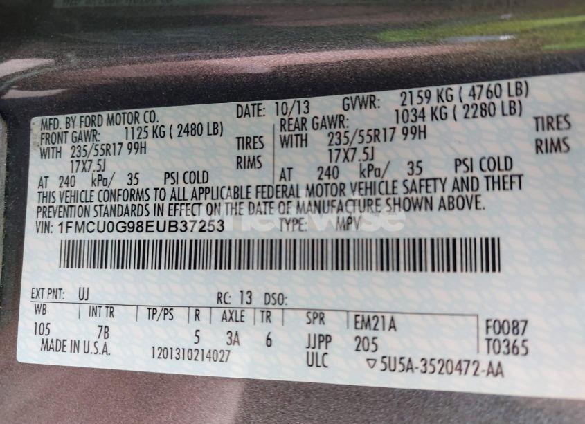 Photo 9 of 2014 Ford Escape SE (VIN 1FMCU0G98EUB37253)