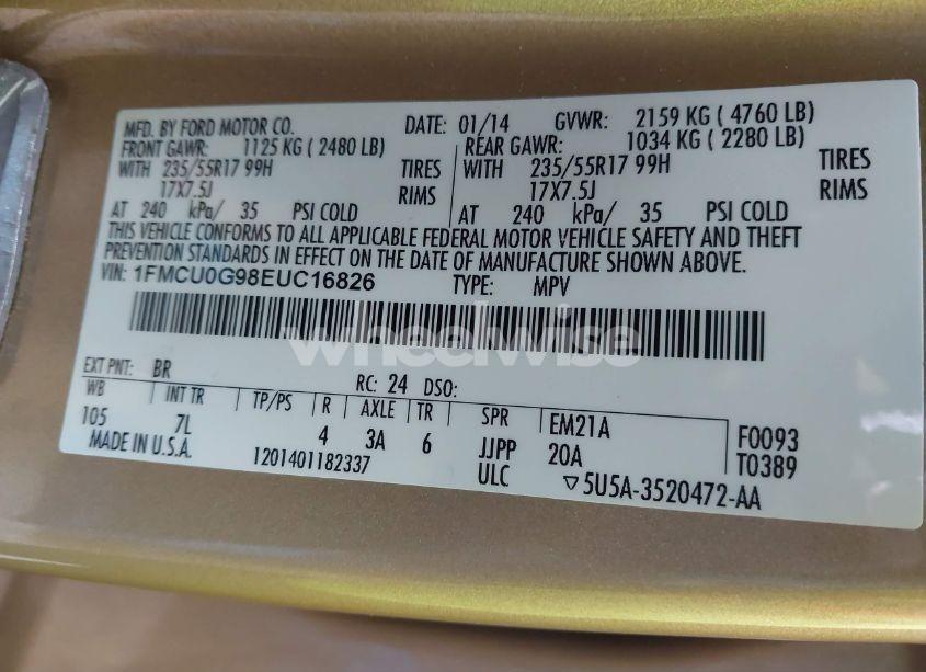 Photo 9 of 2014 Ford Escape SE (VIN 1FMCU0G98EUC16826)