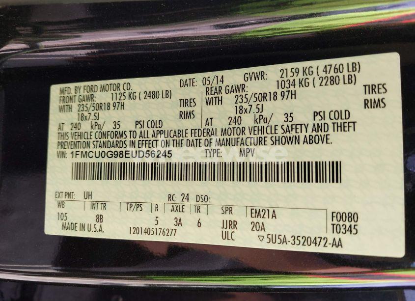 Photo 9 of 2014 Ford Escape SE (VIN 1FMCU0G98EUD56245)