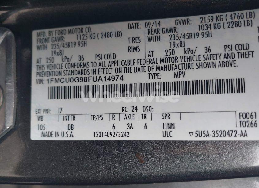 Photo 9 of 2015 Ford Escape SE (VIN 1FMCU0G98FUA14974)