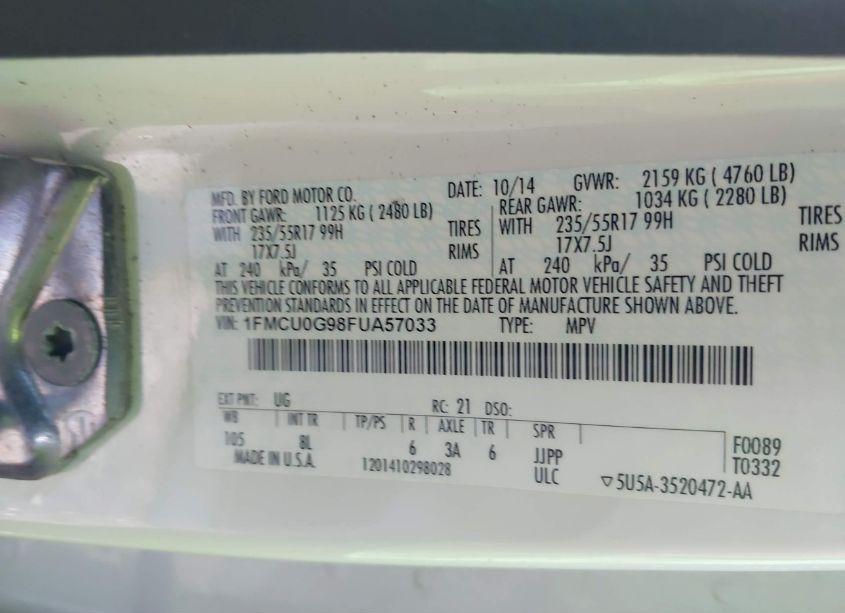 Photo 9 of 2015 Ford Escape SE (VIN 1FMCU0G98FUA57033)