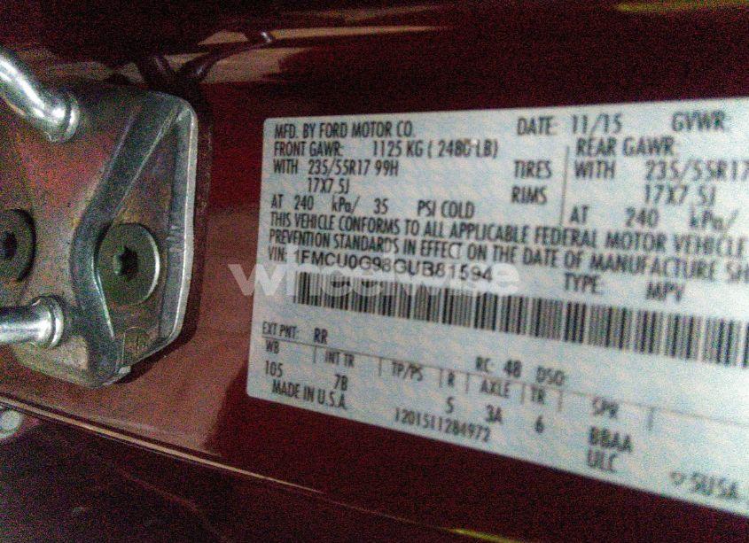 Photo 9 of 2016 Ford Escape SE (VIN 1FMCU0G98GUB81594)