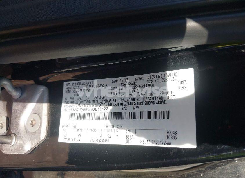 Photo 9 of 2017 Ford Escape SE (VIN 1FMCU0G98HUE15122)