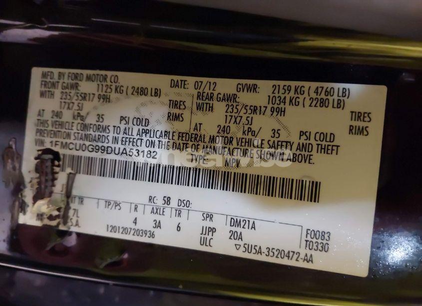 Photo 9 of 2013 Ford Escape SE (VIN 1FMCU0G99DUA53182)