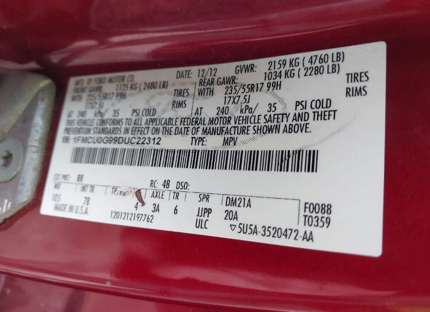 Photo 9 of 2013 Ford Escape SE (VIN 1FMCU0G99DUC22312)