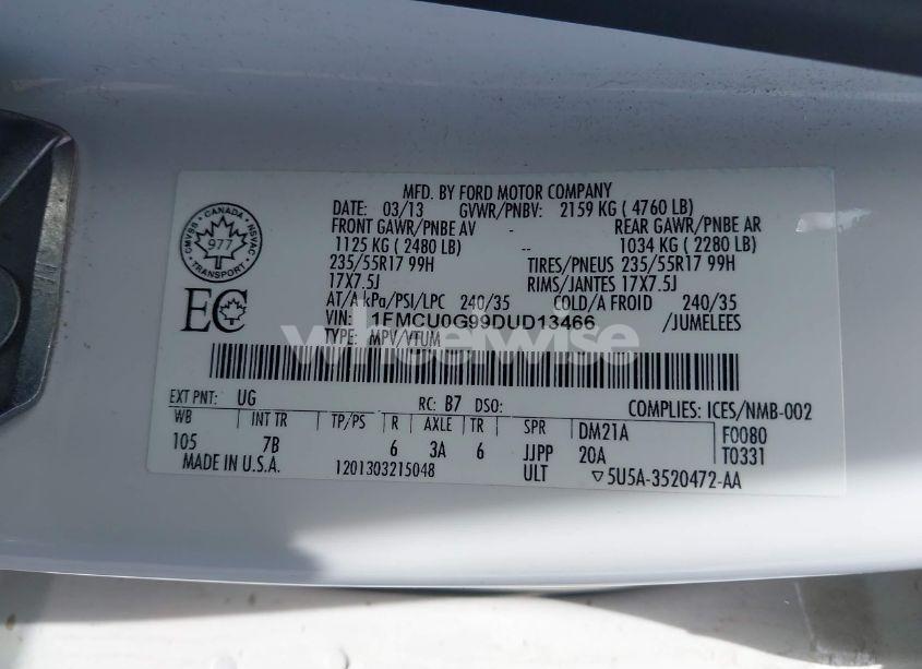 Photo 9 of 2013 Ford Escape SE (VIN 1FMCU0G99DUD13466)
