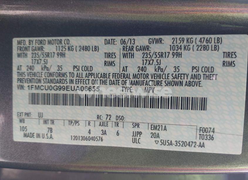 Photo 9 of 2014 Ford Escape SE (VIN 1FMCU0G99EUA06655)