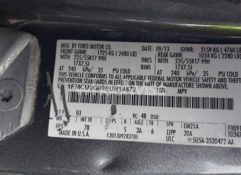 Photo 9 of 2014 Ford Escape SE (VIN 1FMCU0G99EUB14872)