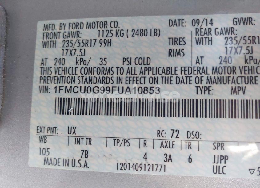 Photo 9 of 2015 Ford Escape SE (VIN 1FMCU0G99FUA10853)