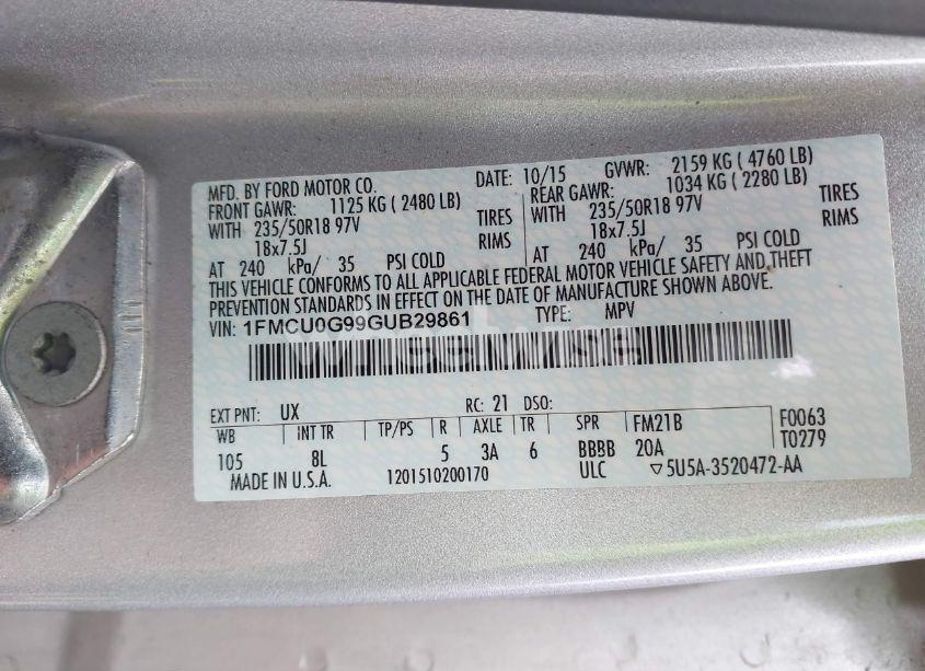 Photo 9 of 2016 Ford Escape SE (VIN 1FMCU0G99GUB29861)