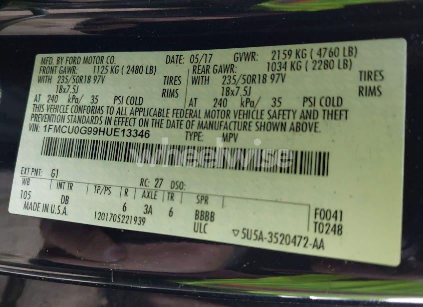 Photo 9 of 2017 Ford Escape SE (VIN 1FMCU0G99HUE13346)