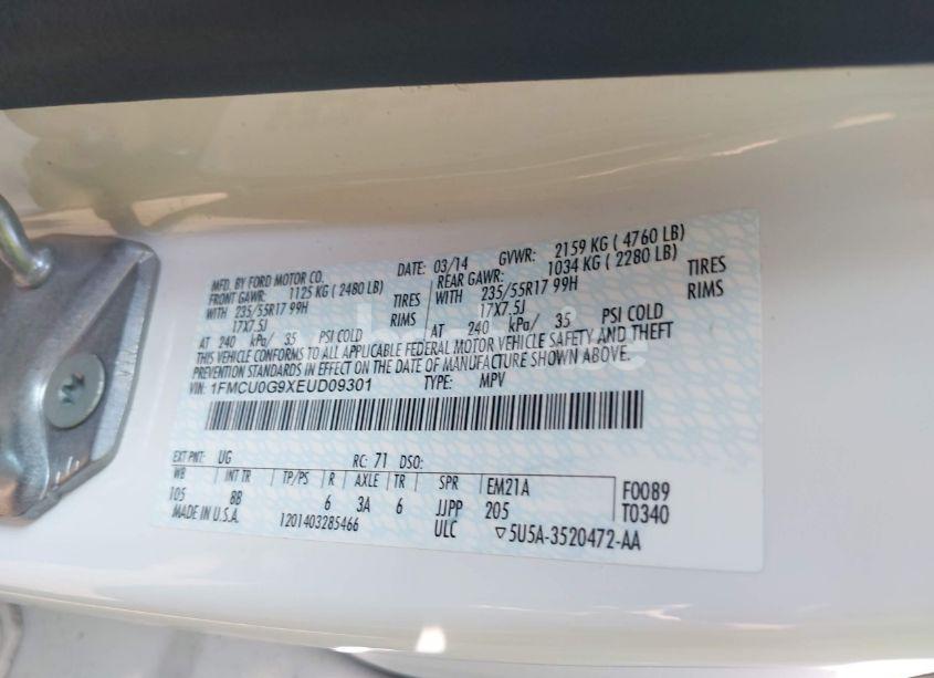 Photo 9 of 2014 Ford Escape SE (VIN 1FMCU0G9XEUD09301)