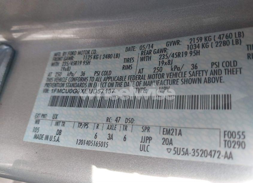 Photo 9 of 2014 Ford Escape SE (VIN 1FMCU0G9XEUD57137)