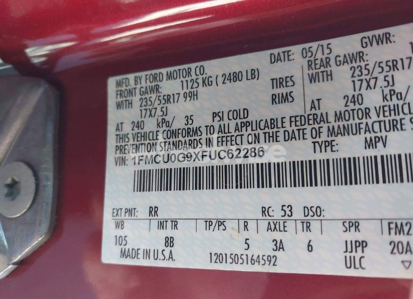 Photo 9 of 2015 Ford Escape SE (VIN 1FMCU0G9XFUC62286)