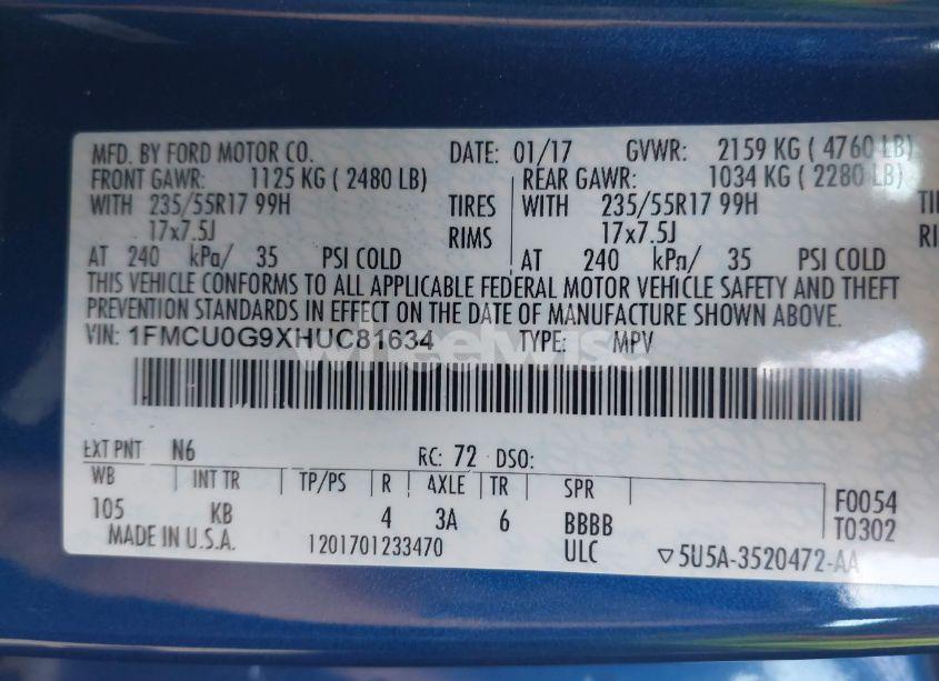 Photo 9 of 2017 Ford Escape SE (VIN 1FMCU0G9XHUC81634)