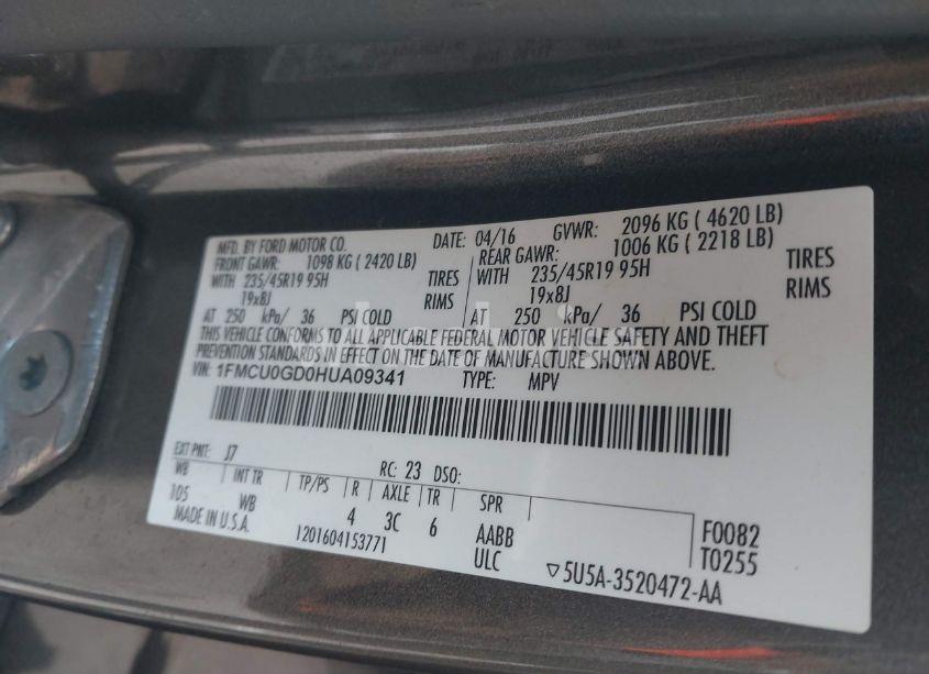 Photo 9 of 2017 Ford Escape SE (VIN 1FMCU0GD0HUA09341)