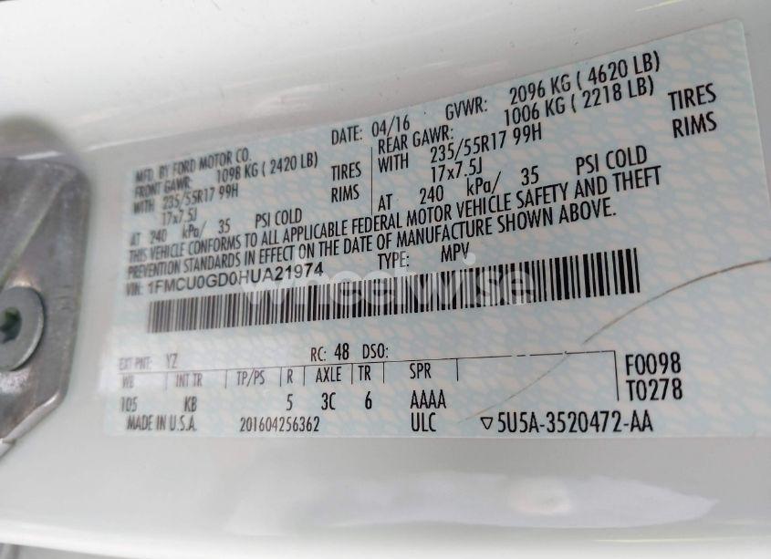 Photo 9 of 2017 Ford Escape SE (VIN 1FMCU0GD0HUA21974)