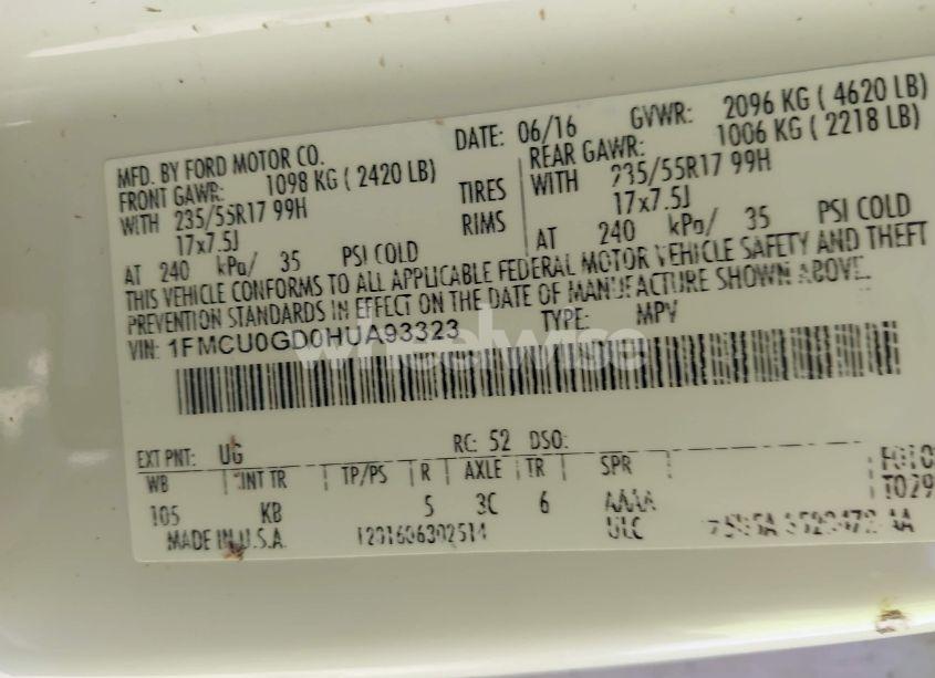 Photo 9 of 2017 Ford Escape SE (VIN 1FMCU0GD0HUA93323)