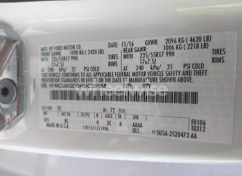 Photo 9 of 2017 Ford Escape SE (VIN 1FMCU0GD0HUC35668)