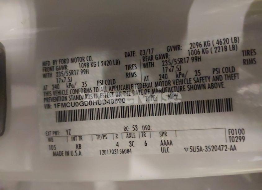 Photo 9 of 2017 Ford Escape SE (VIN 1FMCU0GD0HUD40890)