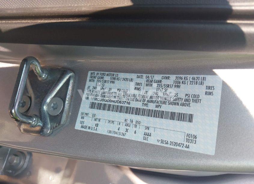 Photo 9 of 2017 Ford Escape SE (VIN 1FMCU0GD0HUD63716)