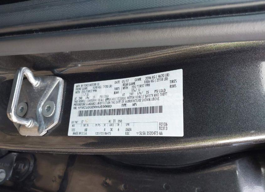 Photo 9 of 2017 Ford Escape SE (VIN 1FMCU0GD0HUE00683)