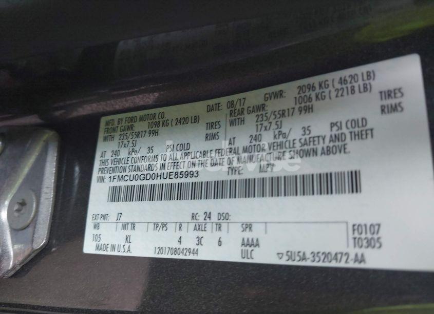 Photo 9 of 2017 Ford Escape SE (VIN 1FMCU0GD0HUE85993)